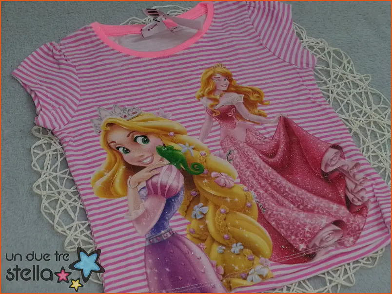 10185/24 - 3a maglietta rosa DISNEY PRINCIPESSE AURORA RAPUNZEL